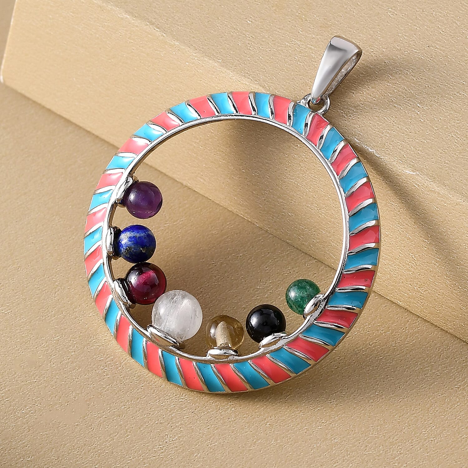 Multi Gemstone Circle Enamelled Pendant 4.00 Ct. 3865127 3