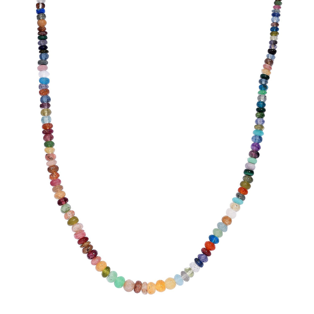 Multi Gemstones Necklace (Size - 18-2 Ext) in Rhodium Overlay Sterling Silver 70.00 Ct.