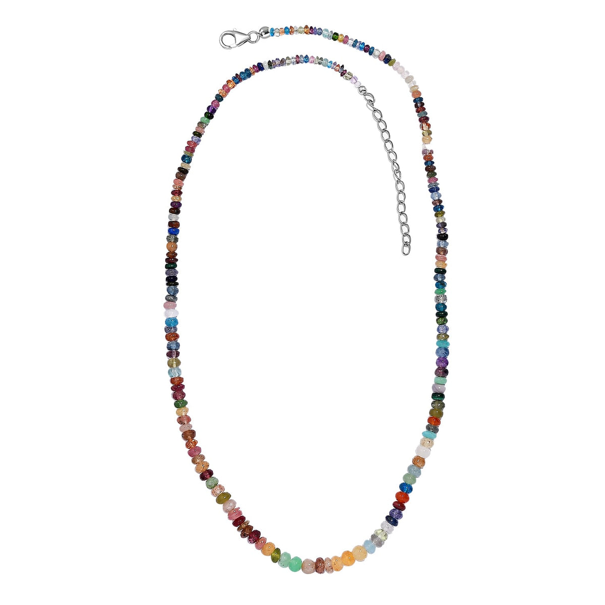 Multi Gemstones Necklace (Size - 18-2 Ext) in Rhodium Overlay Sterling Silver 70.00 Ct. 8054306 3