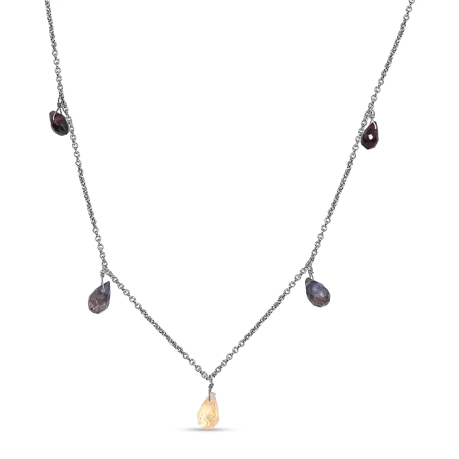 Multi Gemstones Station Necklace (Size - 18) in Rhodium Overlay Sterling Silver 12.0 Ct. 7955927 0
