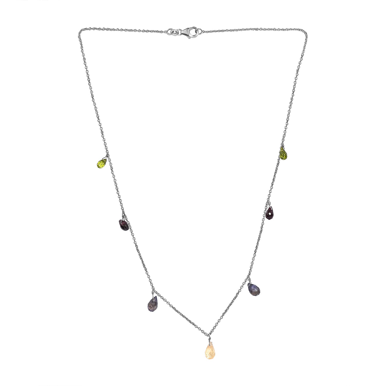 Multi Gemstones Station Necklace (Size - 18) in Rhodium Overlay Sterling Silver 12.0 Ct. 7955927 2