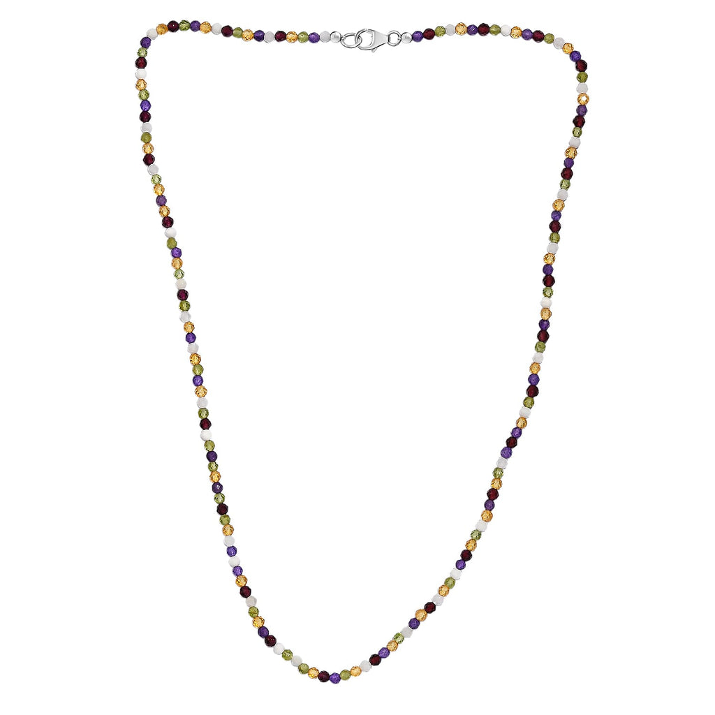 Multi Gemstones Necklace (Size - 20) in Rhodium Sterling Silver 35.0 Ct.
