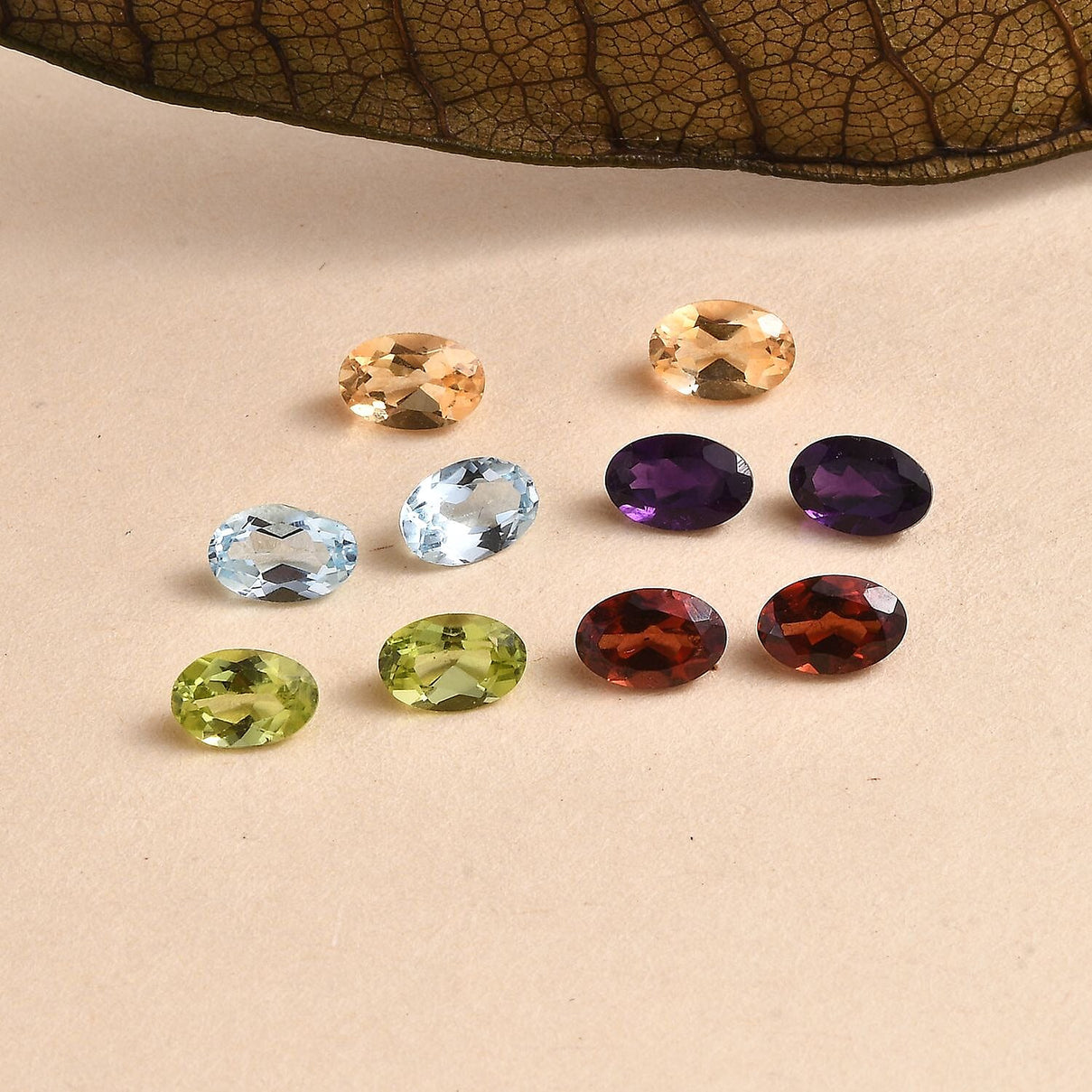 Set of 2 Red Garnet (6X4mm), 2 Peridot (6X4mm), 2 Skyblue Topaz (6x4mm), 2 Citrine (6x4mm) and 2 Afr 7934283 2