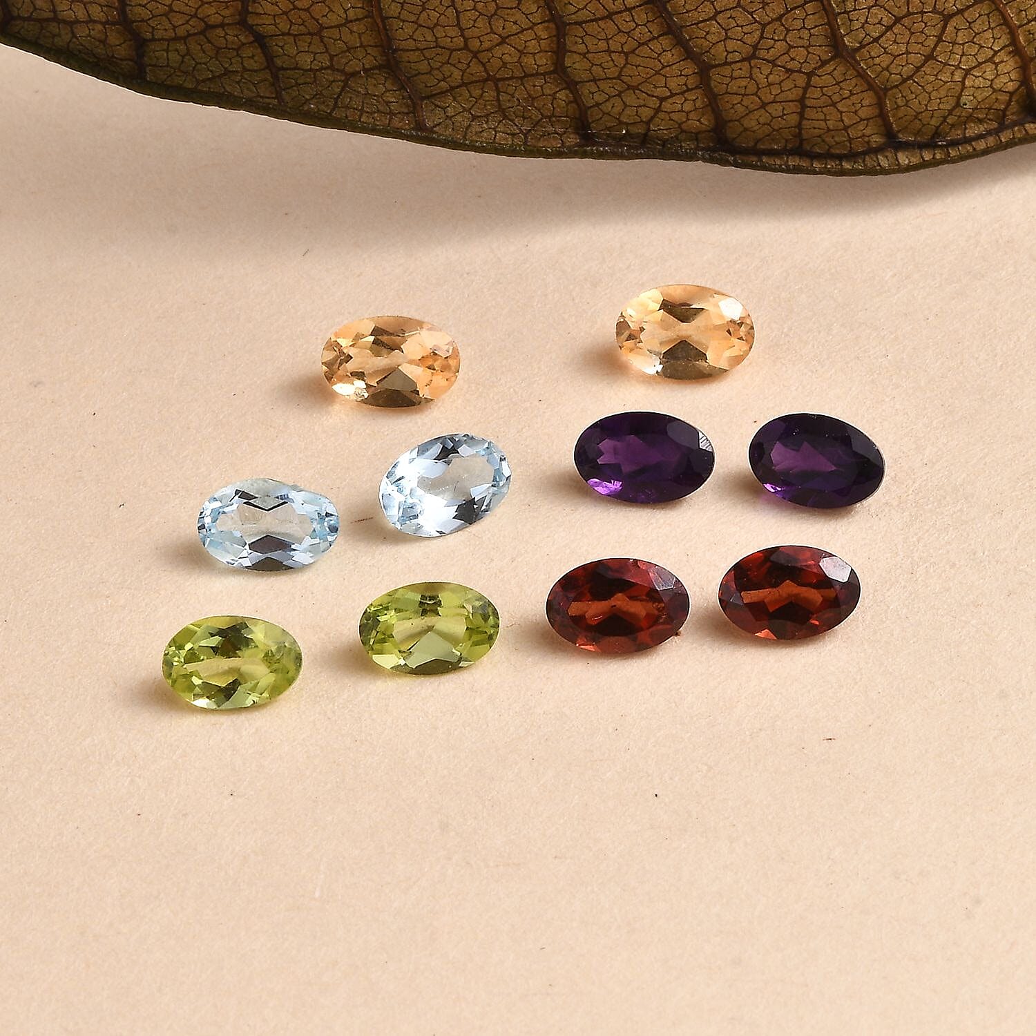 Set of 2 Red Garnet (6X4mm), 2 Peridot (6X4mm), 2 Skyblue Topaz (6x4mm), 2 Citrine (6x4mm) and 2 Afr 7934283 2