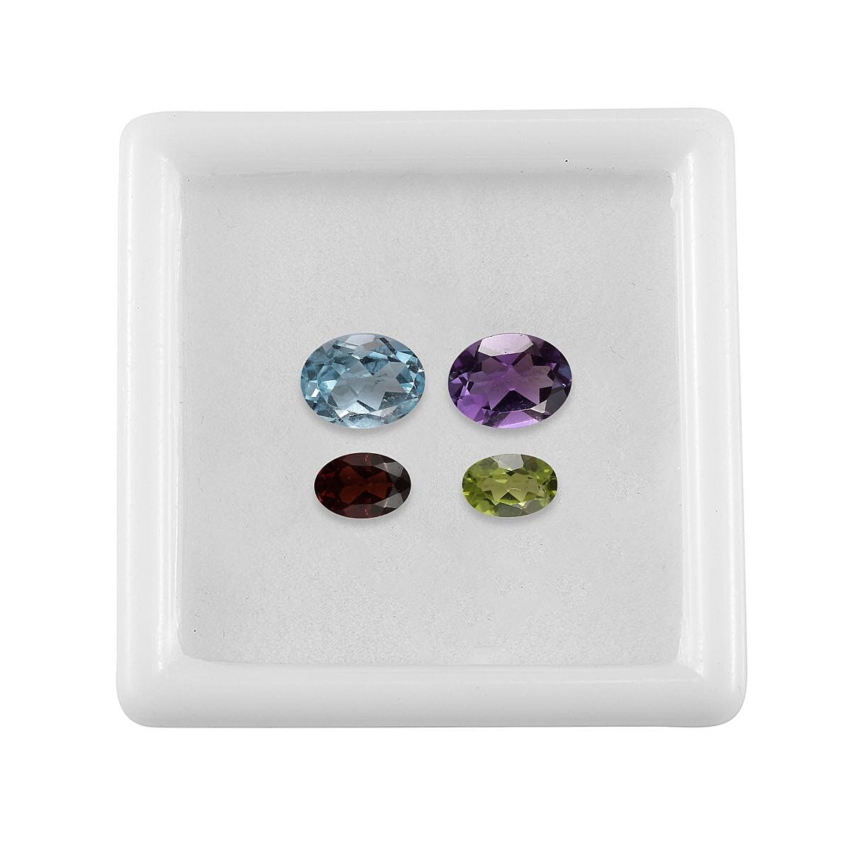 Set of Red Garnet (6X4mm), Peridot (6X4mm), Skyblue Topaz (8x6mm), and African Amethyst (8x6mm) Loos V32607936 4