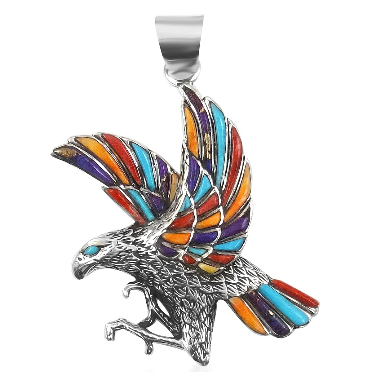 Santa Fe Collection 1.3 Ct. Multi Gemstones Hawk Bird Pendant in Sterling Silver 8214657 0
