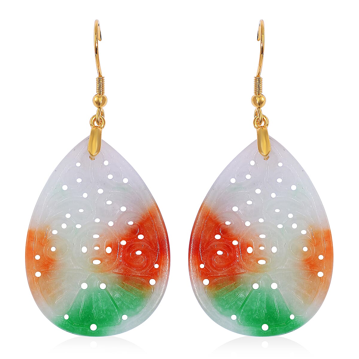 Enhanced Multi Jade Earring with Hook in Yellow Gold Plated Sterling Silver 40.00 Ct. 7972643 0