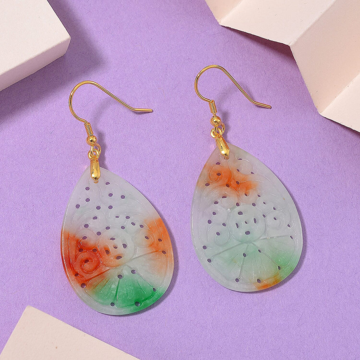 Enhanced Multi Jade Earring with Hook in Yellow Gold Plated Sterling Silver 40.00 Ct. 7972643 2