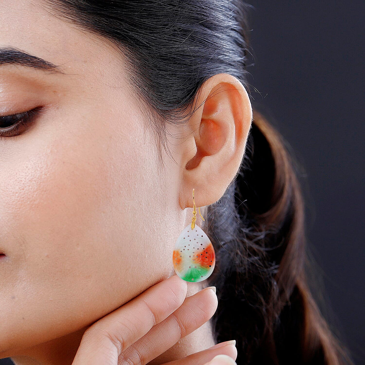 Enhanced Multi Jade Earring with Hook in Yellow Gold Plated Sterling Silver 40.00 Ct. 7972643 3