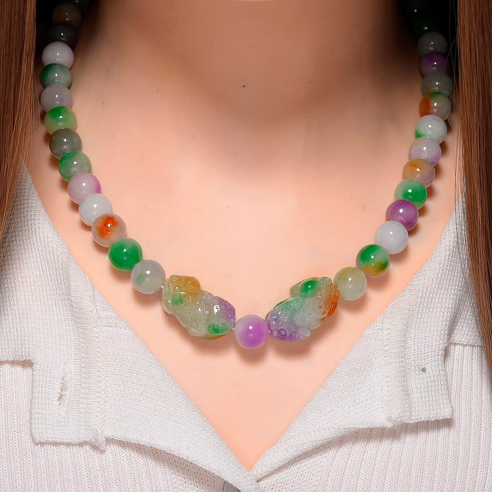 Enhanced Multi Jade Pixiu Necklace with Magnetic Lock (Size - 20) in Yellow Gold Plated Sterling Silver 400.00 Ct. 8136855 2