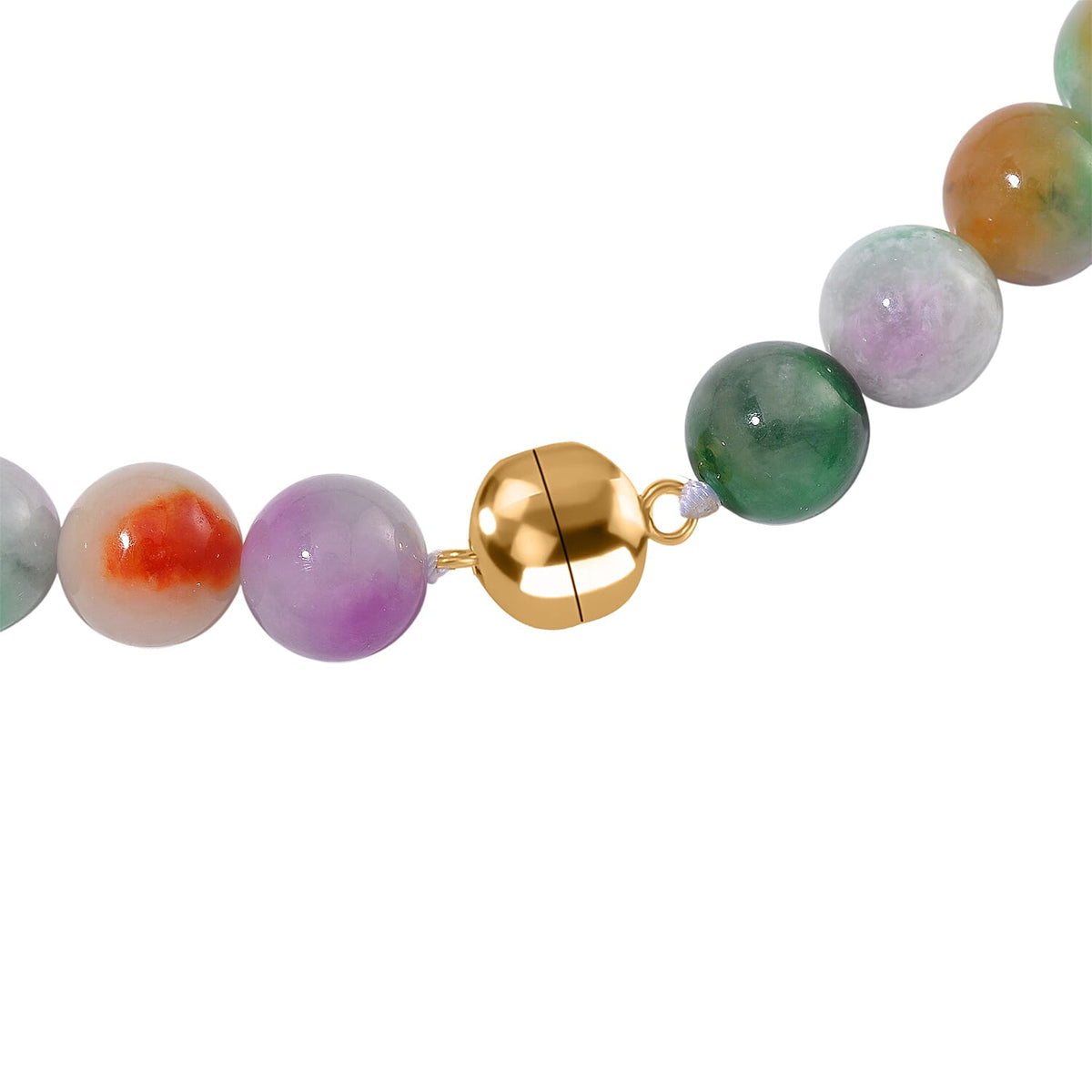 Multi Colour Burmese Jadeite Bead Necklace (Size - 20) with Magnetic Clasp in Yellow Gold Plated Sterling Silver 650 Ct. V32733644 14