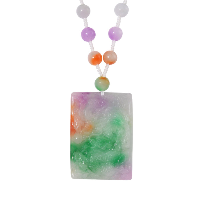 Rainbow Colour Dragon Carved Jade Necklace (Size 20) in Rhodium Overlay Sterling Silver 300.00 Ct. 7976900 1