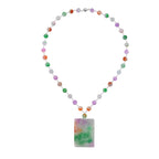 Rainbow Colour Dragon Carved Jade Necklace (Size 20) in Rhodium Overlay Sterling Silver 300.00 Ct.