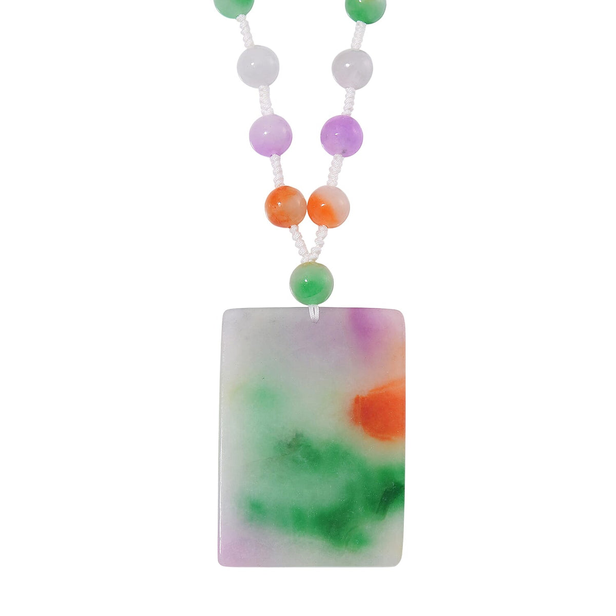 Rainbow Colour Dragon Carved Jade Necklace (Size 20) in Rhodium Overlay Sterling Silver 300.00 Ct. 7976900 13