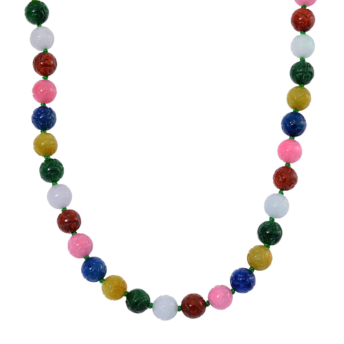 Multi Jade Beads Necklace (Size - 20) with Magnetic Clasp in Rhodium Overlay Sterling Silver 490.00 Ct. 8023373 0