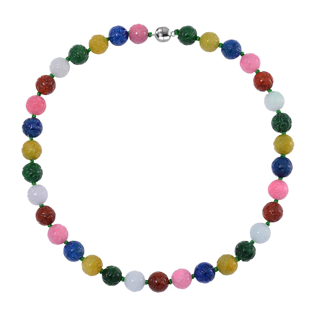 Multi Jade Beads Necklace (Size - 20) with Magnetic Clasp in Rhodium Overlay Sterling Silver 490.00 Ct.