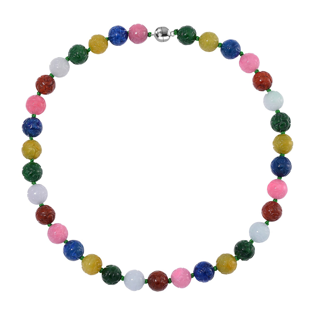 Multi Jade Beads Necklace (Size - 20) with Magnetic Clasp in Rhodium Overlay Sterling Silver 490.00 Ct. 8023373 2