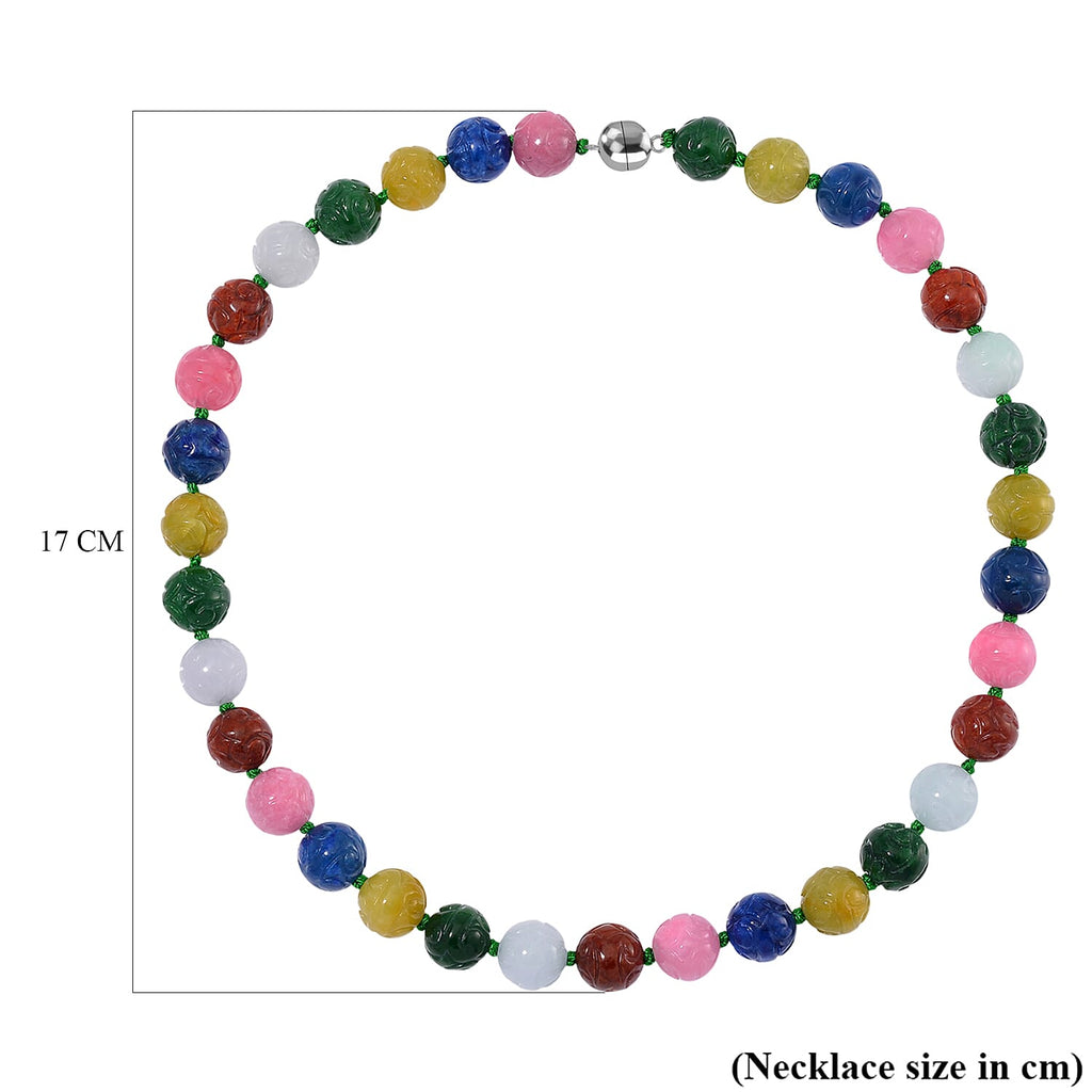 Multi Jade Beads Necklace (Size - 20) with Magnetic Clasp in Rhodium Overlay Sterling Silver 490.00 Ct.