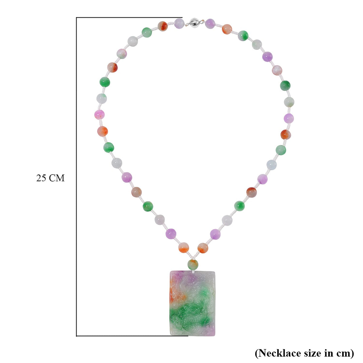 Rainbow Colour Dragon Carved Jade Necklace (Size 20) in Rhodium Overlay Sterling Silver 300.00 Ct. 7976900 20