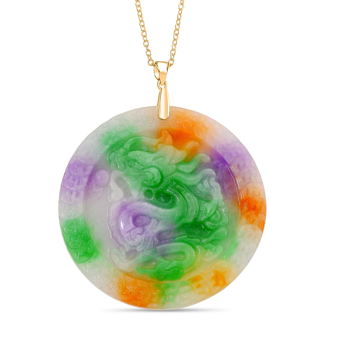 Multi Colour Jade Pendant with Chain (Size 20) in Yellow Gold Plated Sterling Silver 141.00 Ct. 4403533 0