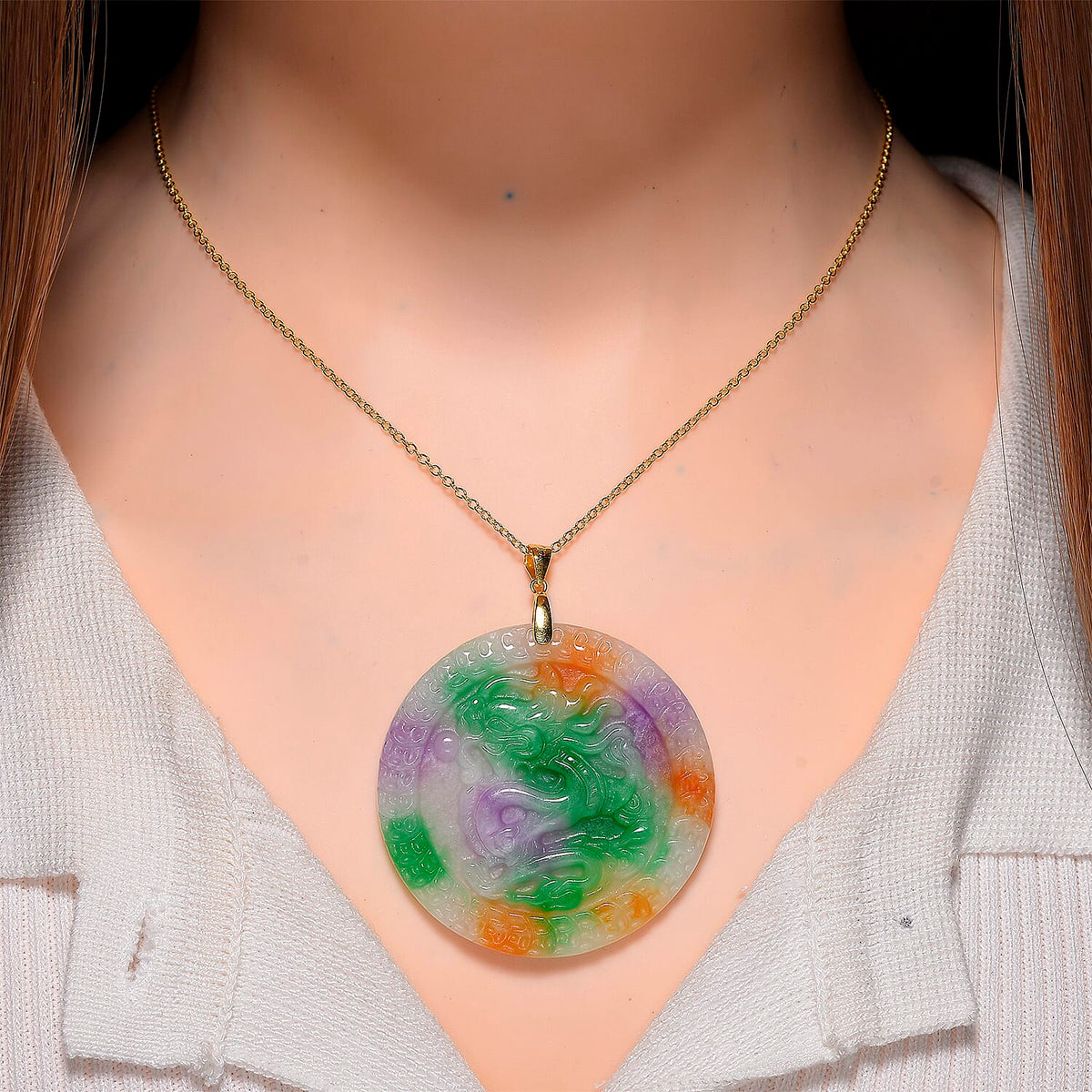 Multi Colour Jade Pendant with Chain (Size 20) in Yellow Gold Plated Sterling Silver 141.00 Ct. 4403533 2