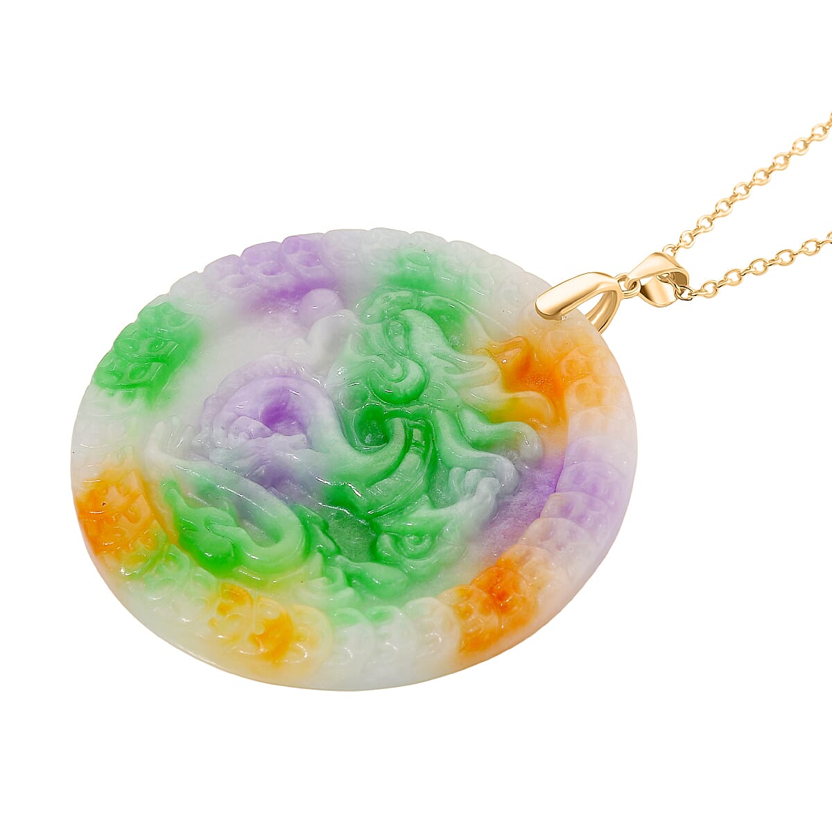 Multi Colour Jade Pendant with Chain (Size 20) in Yellow Gold Plated Sterling Silver 141.00 Ct. 4403533 3