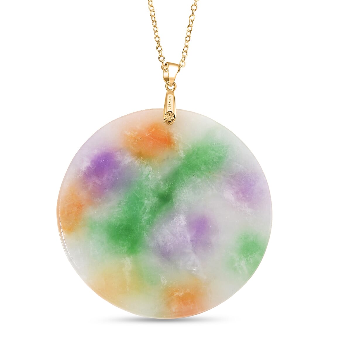 Multi Colour Jade Pendant with Chain (Size 20) in Yellow Gold Plated Sterling Silver 141.00 Ct. 4403533 4