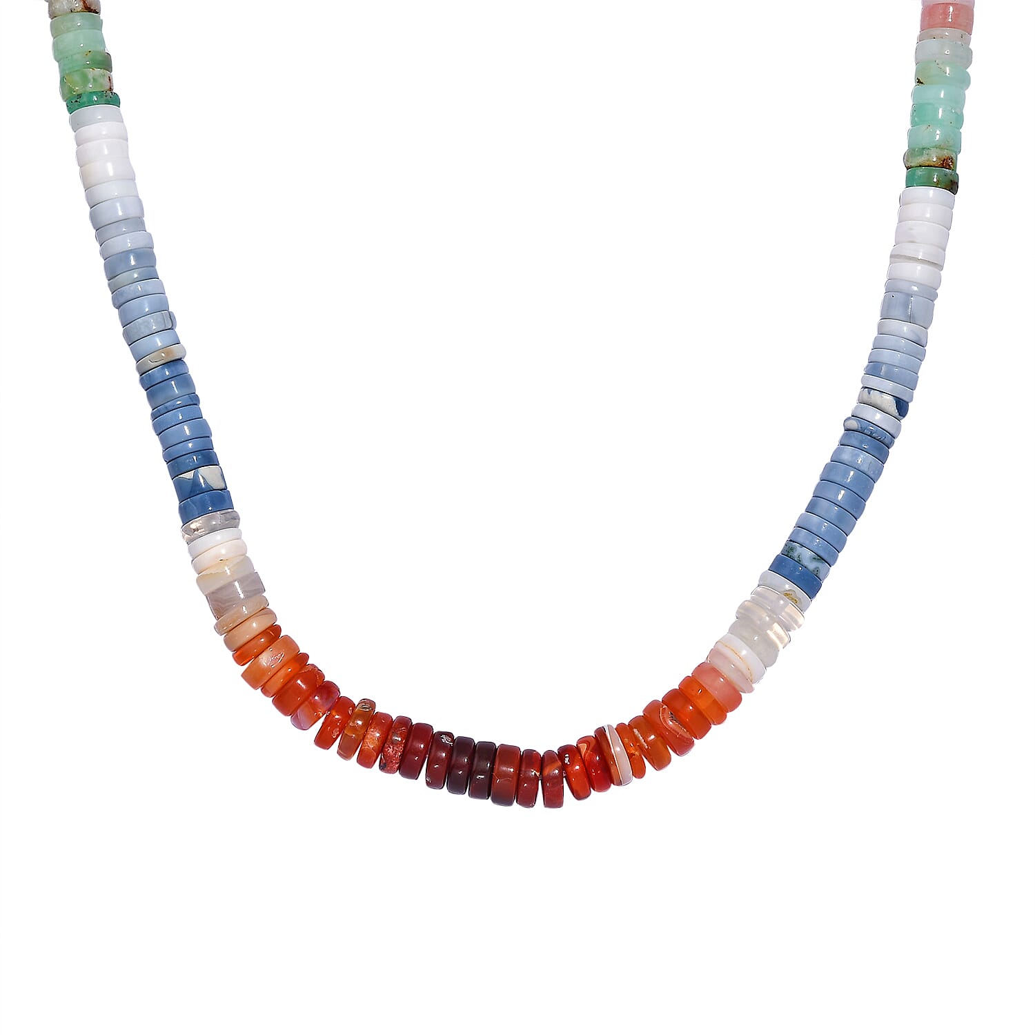 Multi Opal Necklace (Size - 18+2 Ext) in Rhodium Overlay Sterling Silver 125.00 Ct. 7955905 0