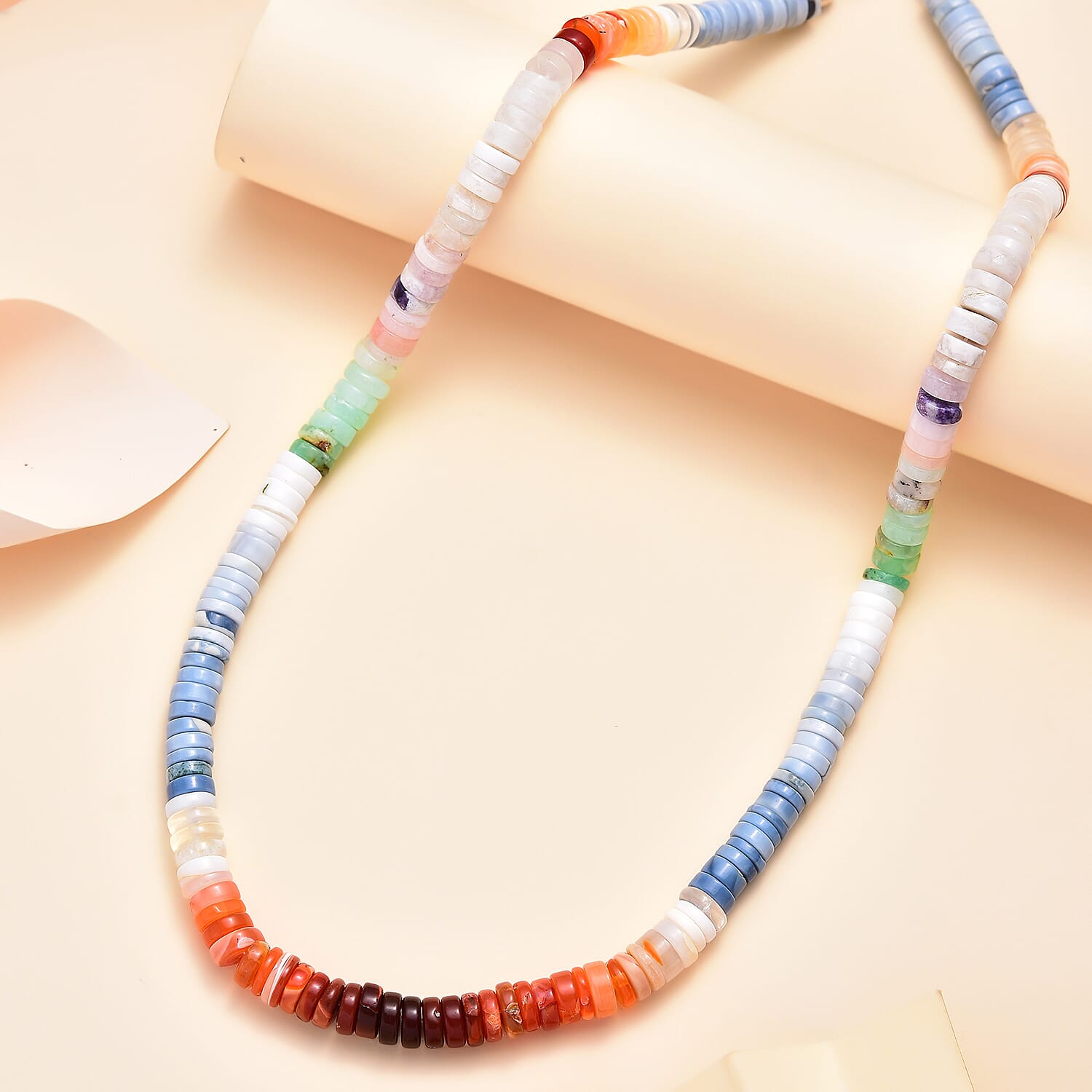 Multi Opal Necklace (Size - 18+2 Ext) in Rhodium Overlay Sterling Silver 125.00 Ct. 7955905 1