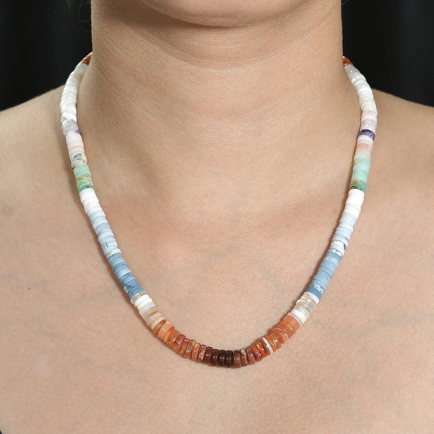 Multi Opal Necklace (Size - 18+2 Ext) in Rhodium Overlay Sterling Silver 125.00 Ct. 7955905 2