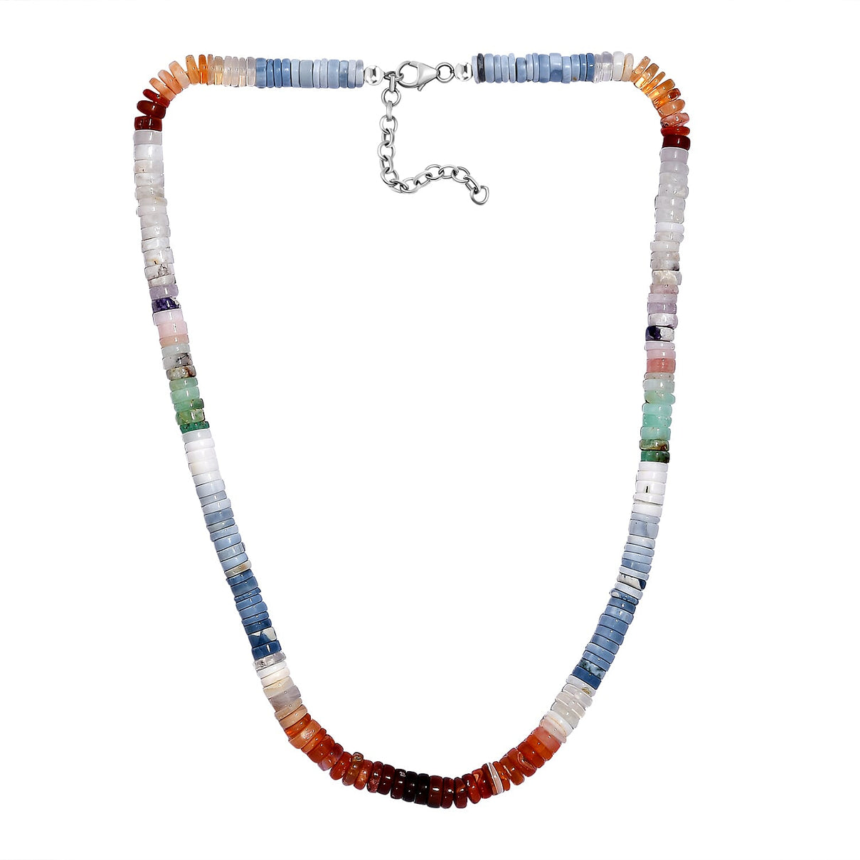 Multi Opal Necklace (Size - 18+2 Ext) in Rhodium Overlay Sterling Silver 125.00 Ct. 7955905 3