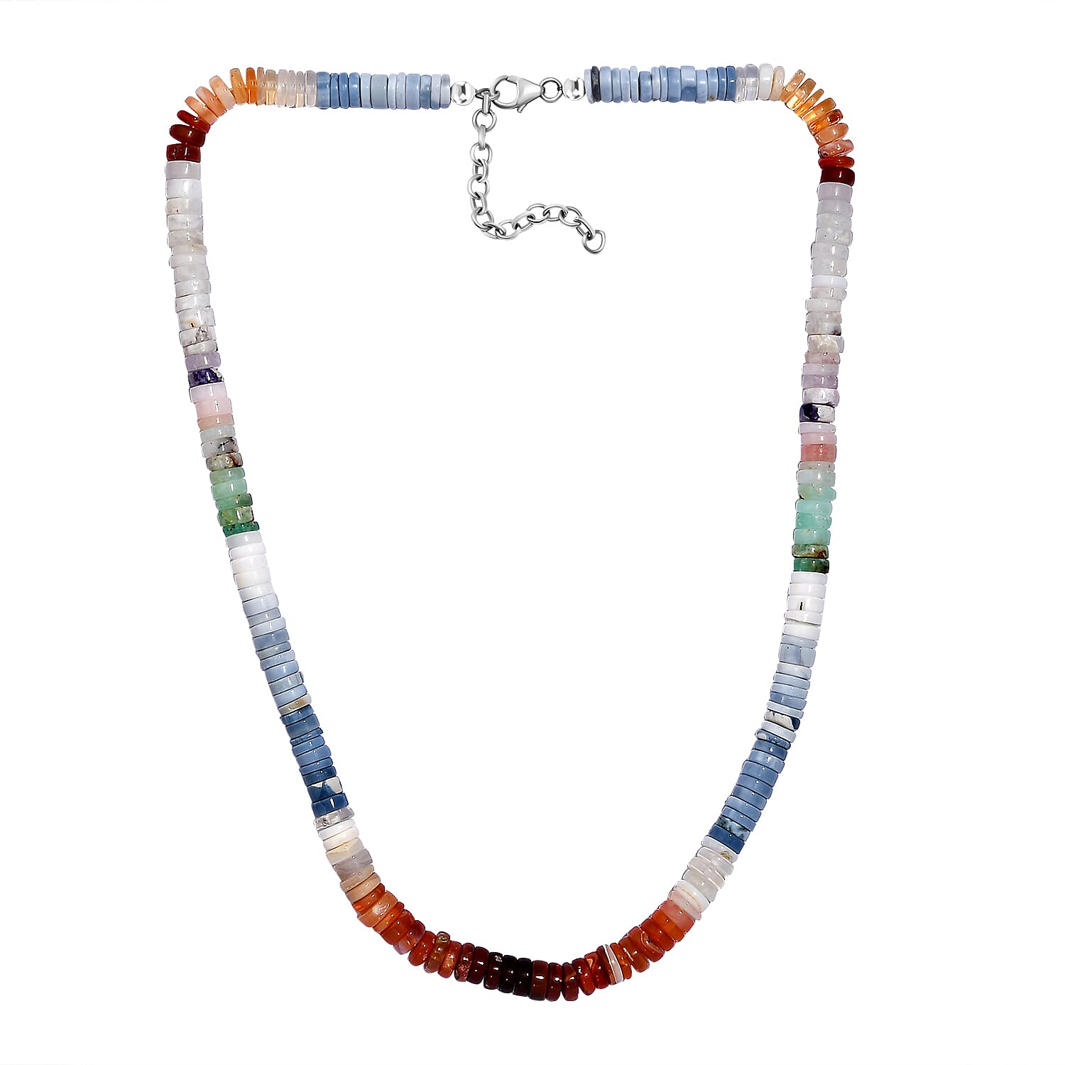 Multi Opal Necklace (Size - 18+2 Ext) in Rhodium Overlay Sterling Silver 125.00 Ct. 7955905 3