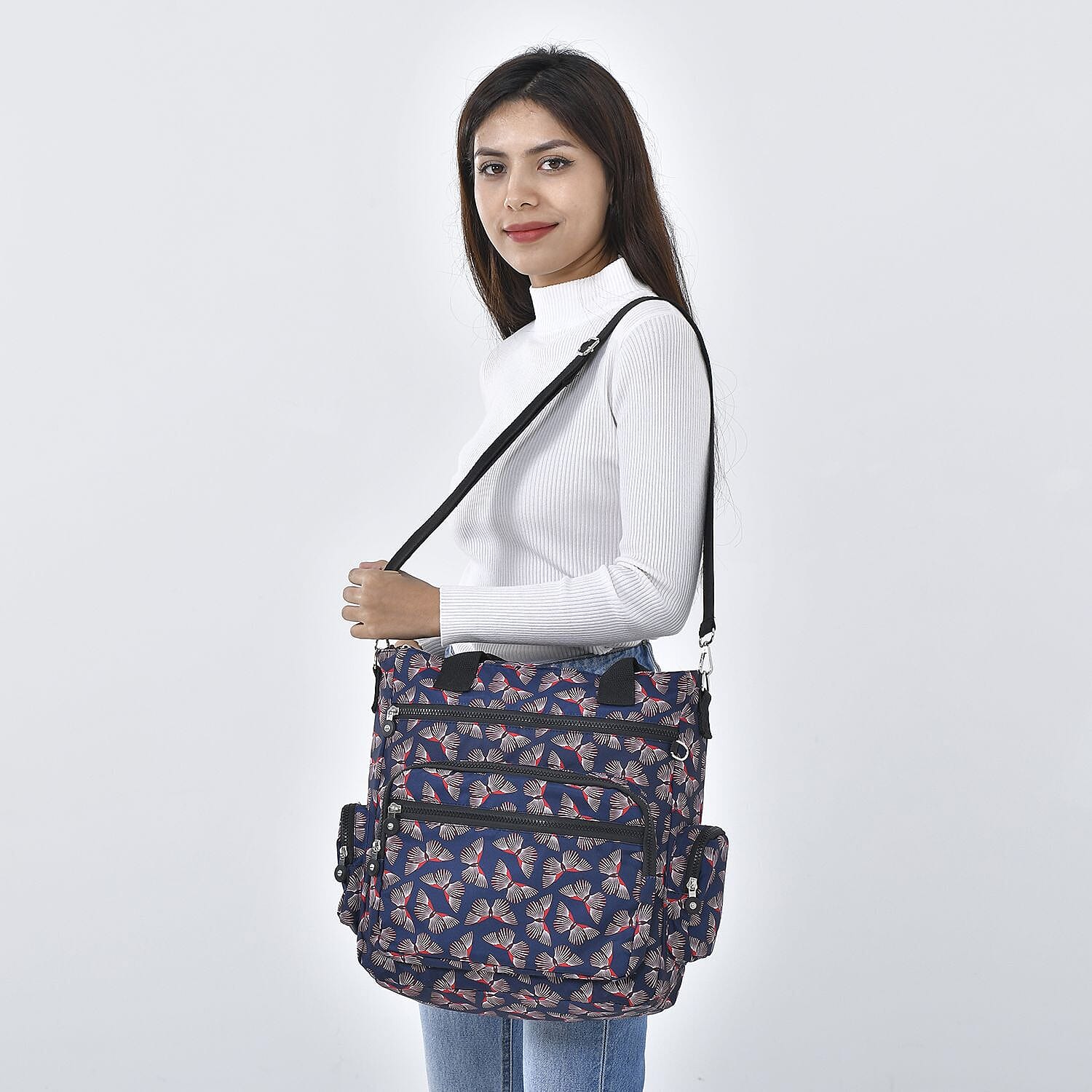 Multi Pocket Butterfly Pattern Tote Bag - Black 7212946 1