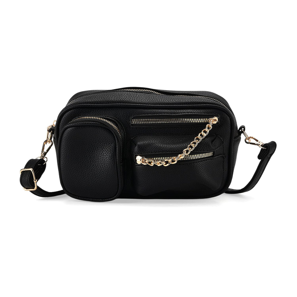 Multi-Pocket Crossbody Bag with Gold Chain Detail - Black 8252151 0