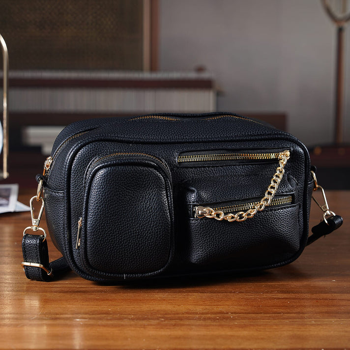 Multi-Pocket Crossbody Bag with Gold Chain Detail - Black 8252151 2