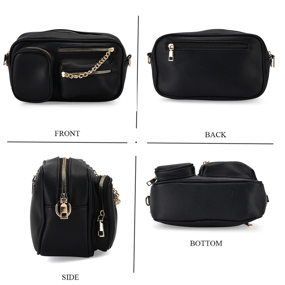Multi-Pocket Crossbody Bag with Gold Chain Detail - Black 8252151 5