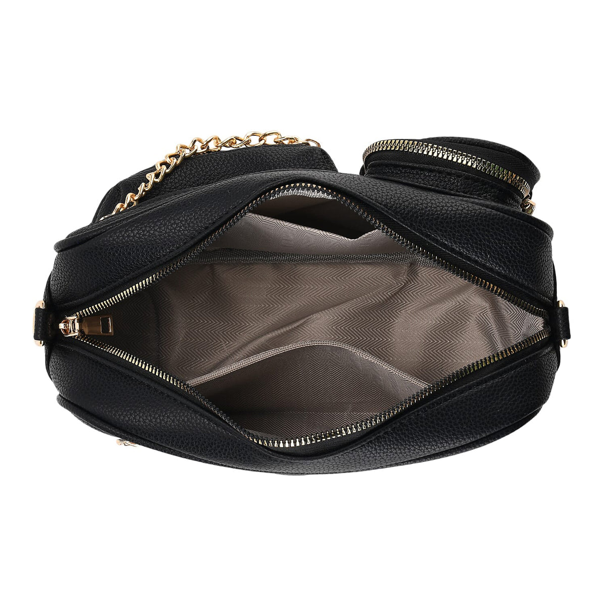 Multi-Pocket Crossbody Bag with Gold Chain Detail - Black 8252151 6