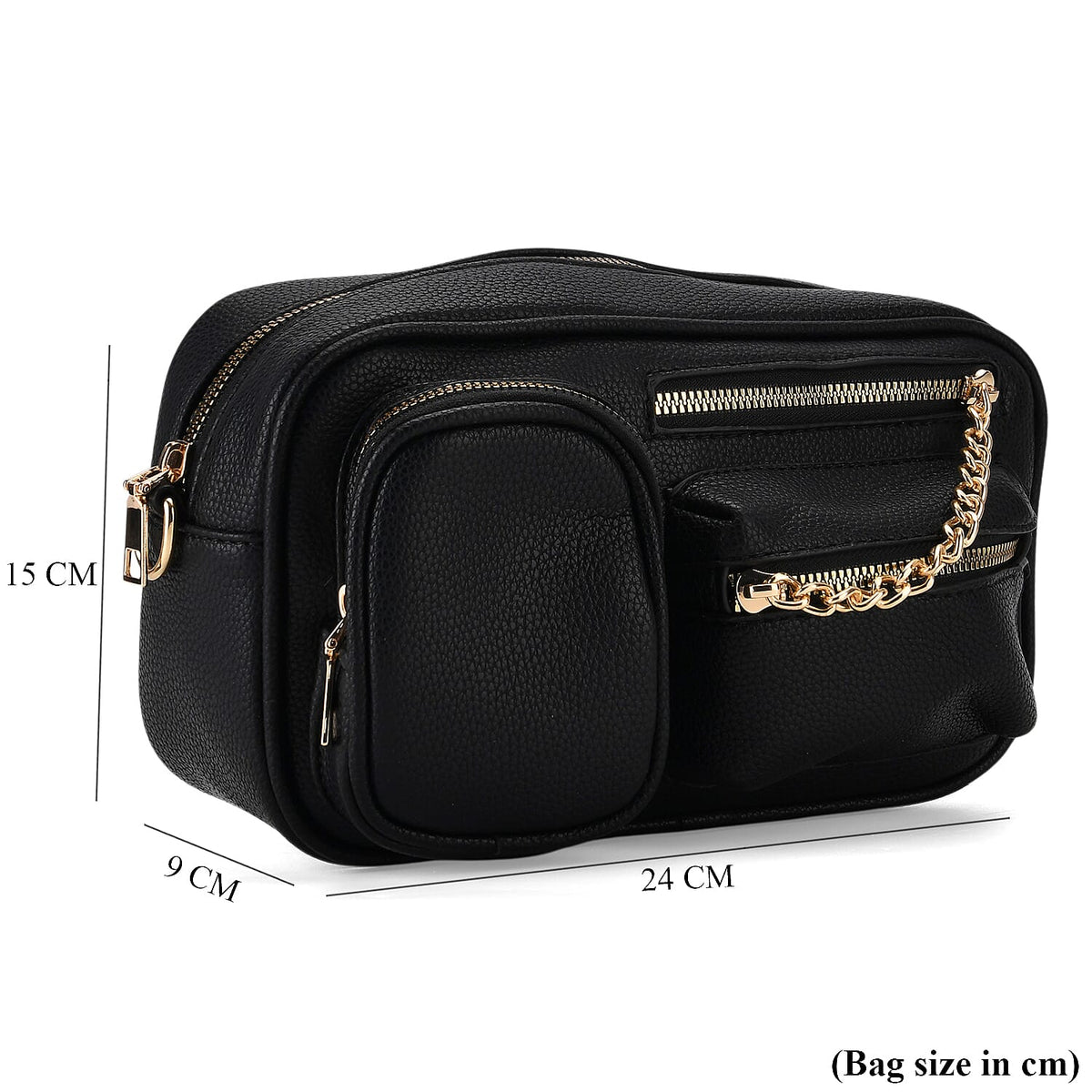 Multi-Pocket Crossbody Bag with Gold Chain Detail - Black 8252151 8
