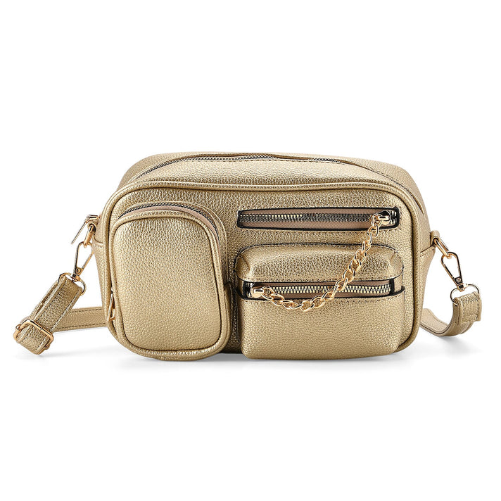 Multi-Pocket Crossbody Bag with Gold Chain Detail - Gold V32732718 1