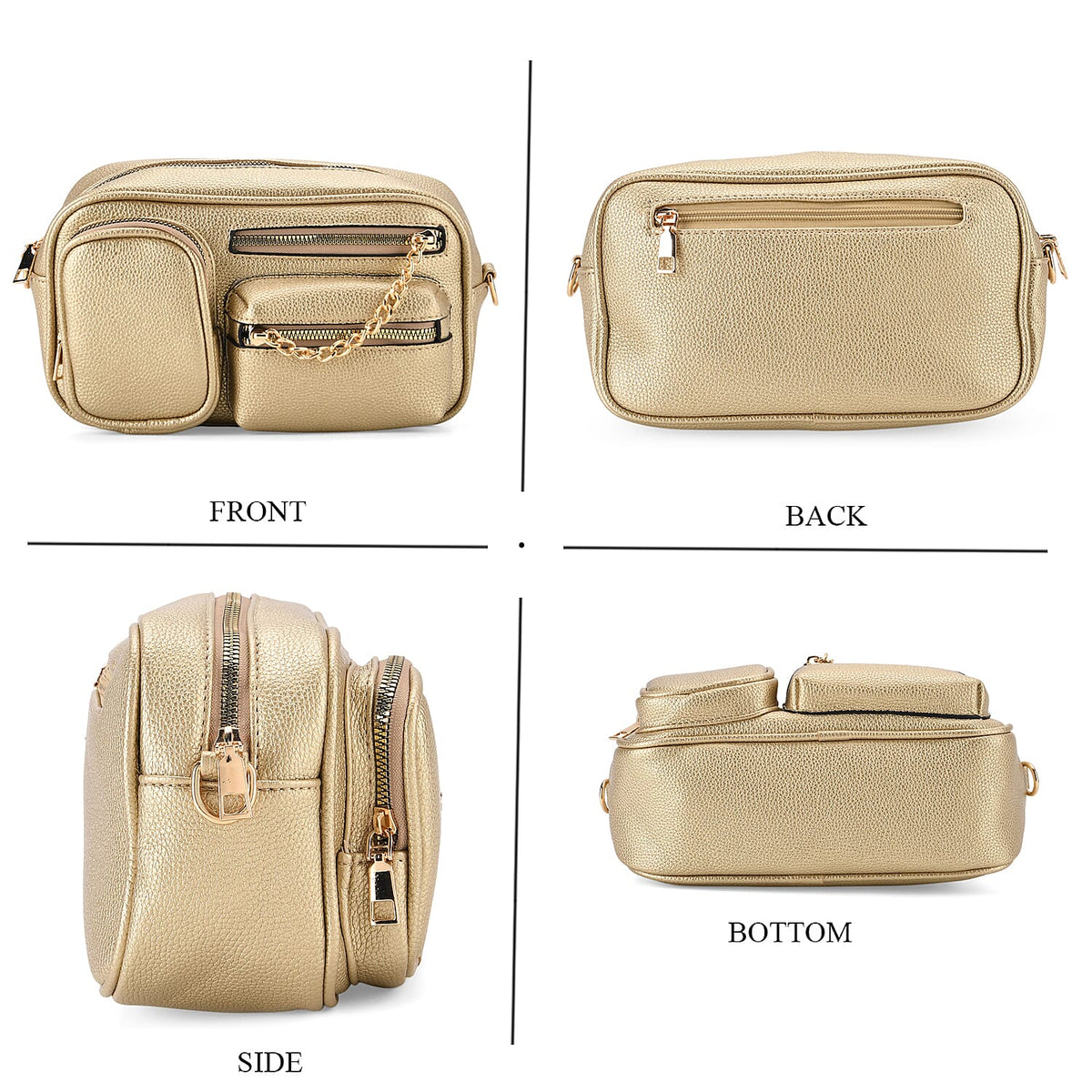 Multi-Pocket Crossbody Bag with Gold Chain Detail - Gold V32668469 5