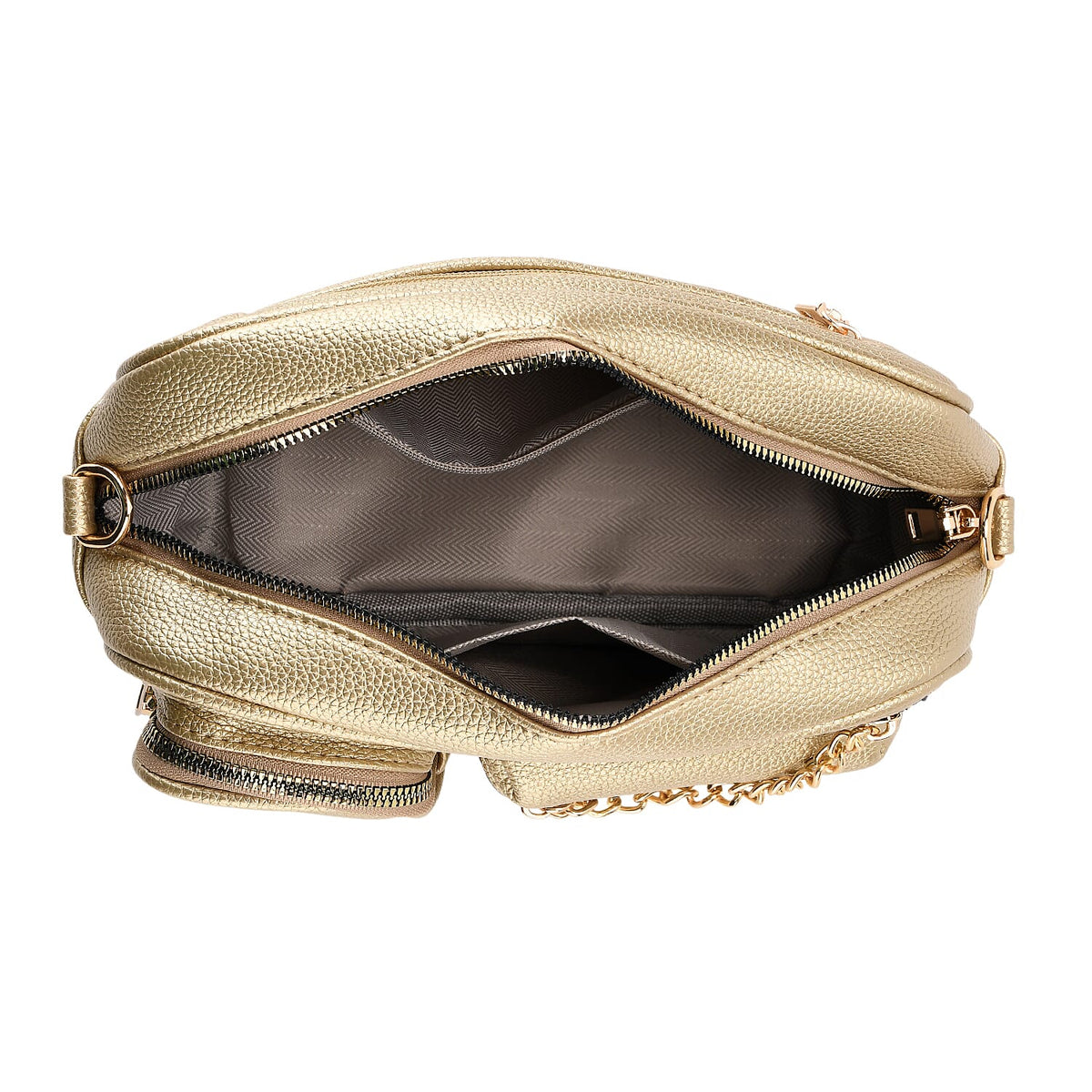Multi-Pocket Crossbody Bag with Gold Chain Detail - Gold V32668469 6