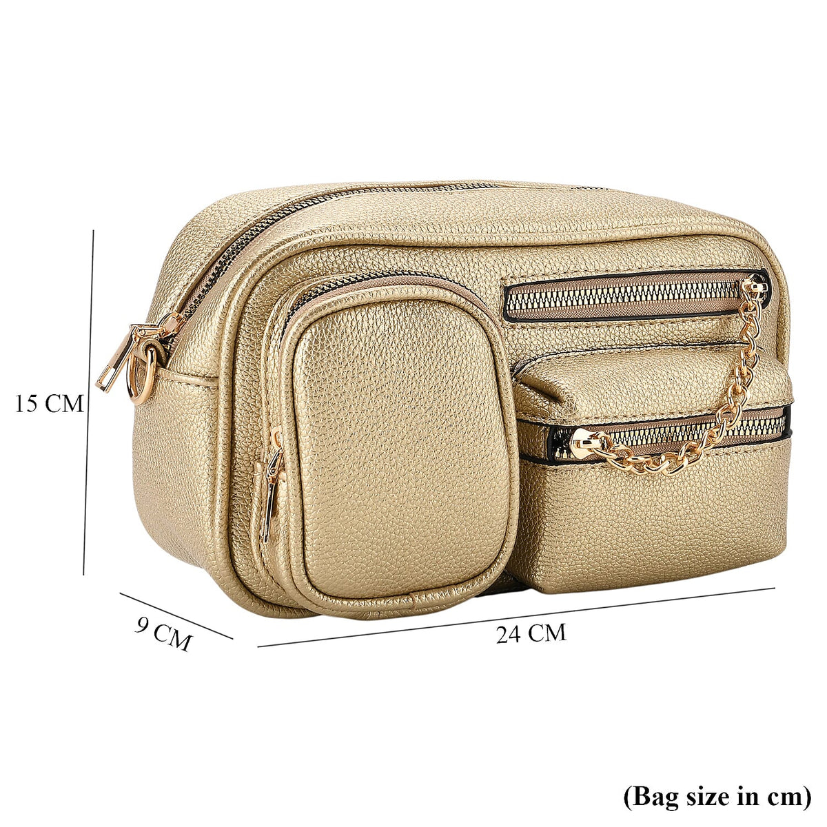 Multi-Pocket Crossbody Bag with Gold Chain Detail - Gold V32668469 8