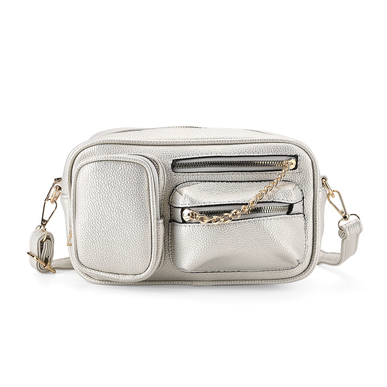 Multi-Pocket Crossbody Bag with Gold Chain Detail - Silver 8252150 0