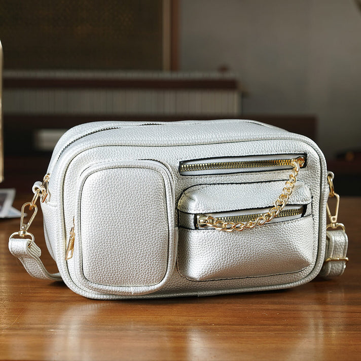 Multi-Pocket Crossbody Bag with Gold Chain Detail - Silver 8252150 2