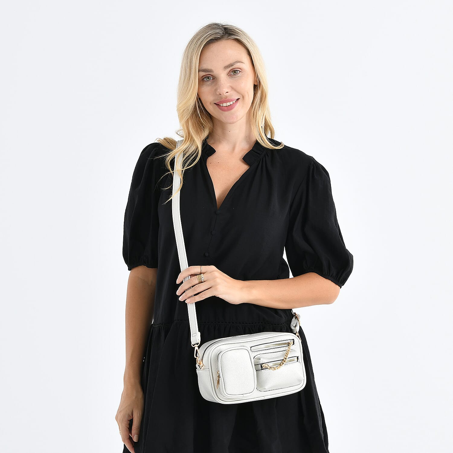 Multi-Pocket Crossbody Bag with Gold Chain Detail - Silver 8252150 3
