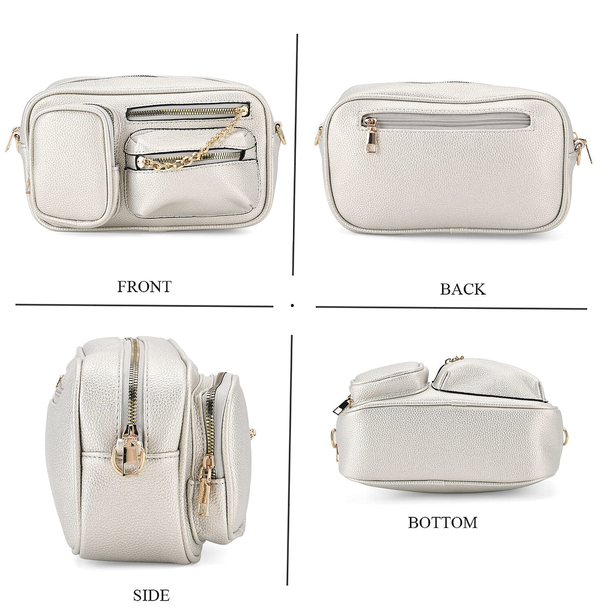 Multi-Pocket Crossbody Bag with Gold Chain Detail - Silver 8252150 5