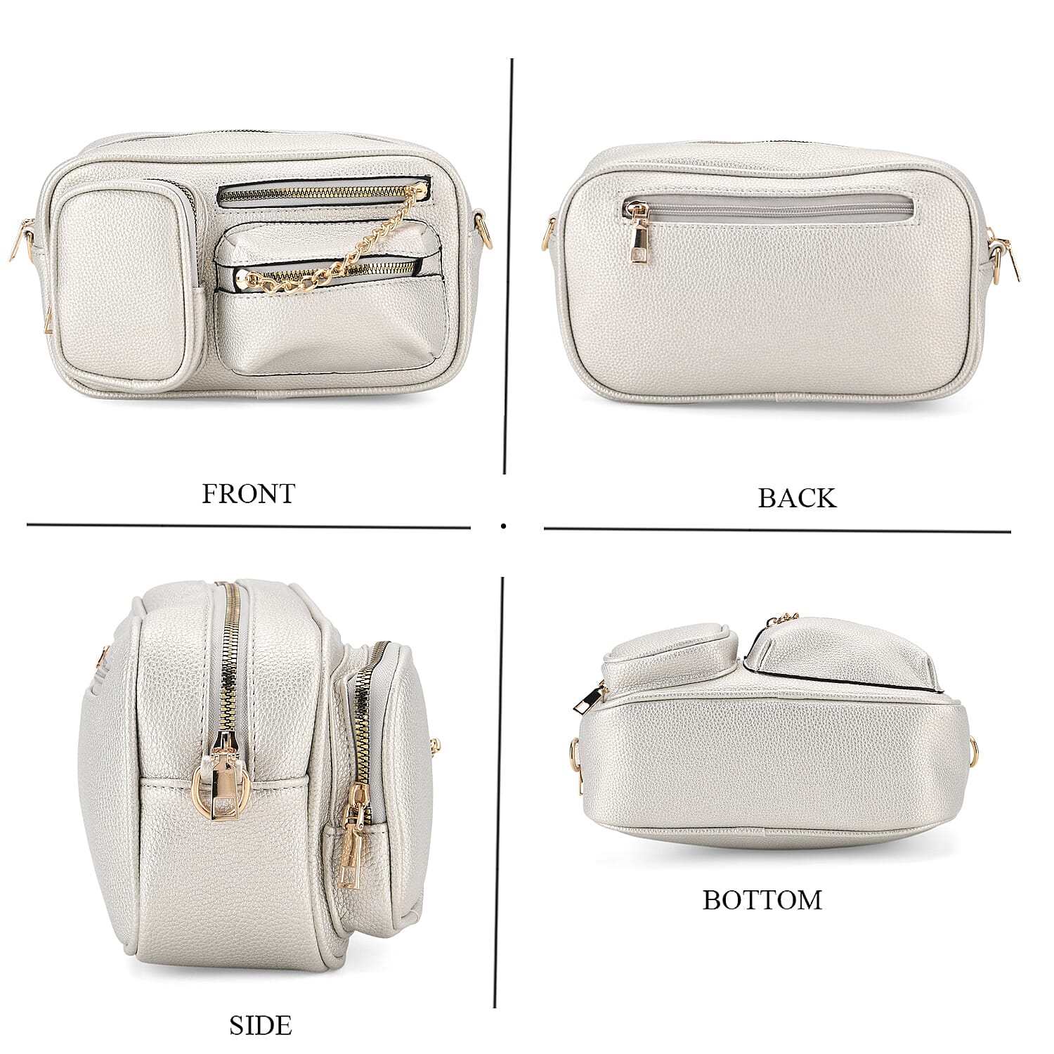 Multi-Pocket Crossbody Bag with Gold Chain Detail - Silver 8252150 5