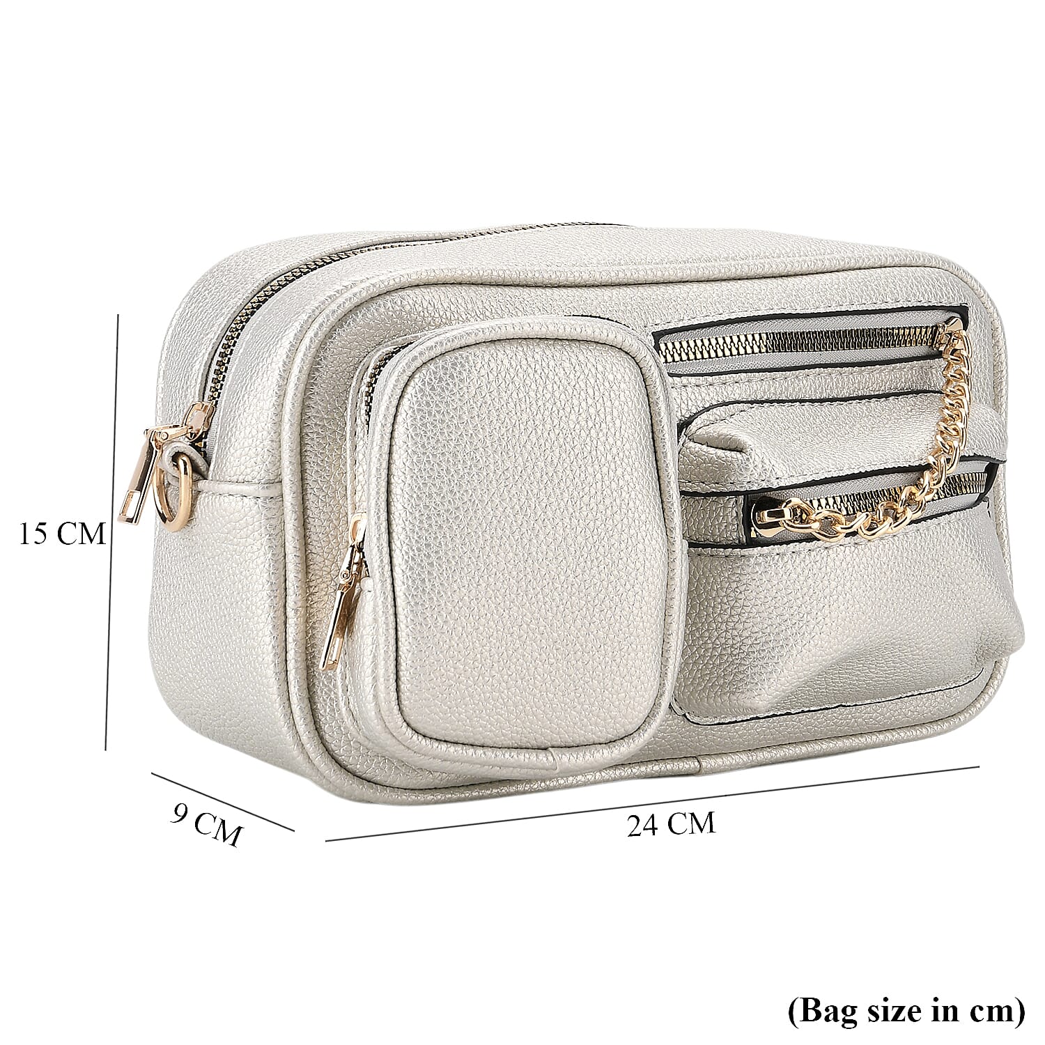 Multi-Pocket Crossbody Bag with Gold Chain Detail - Silver 8252150 8