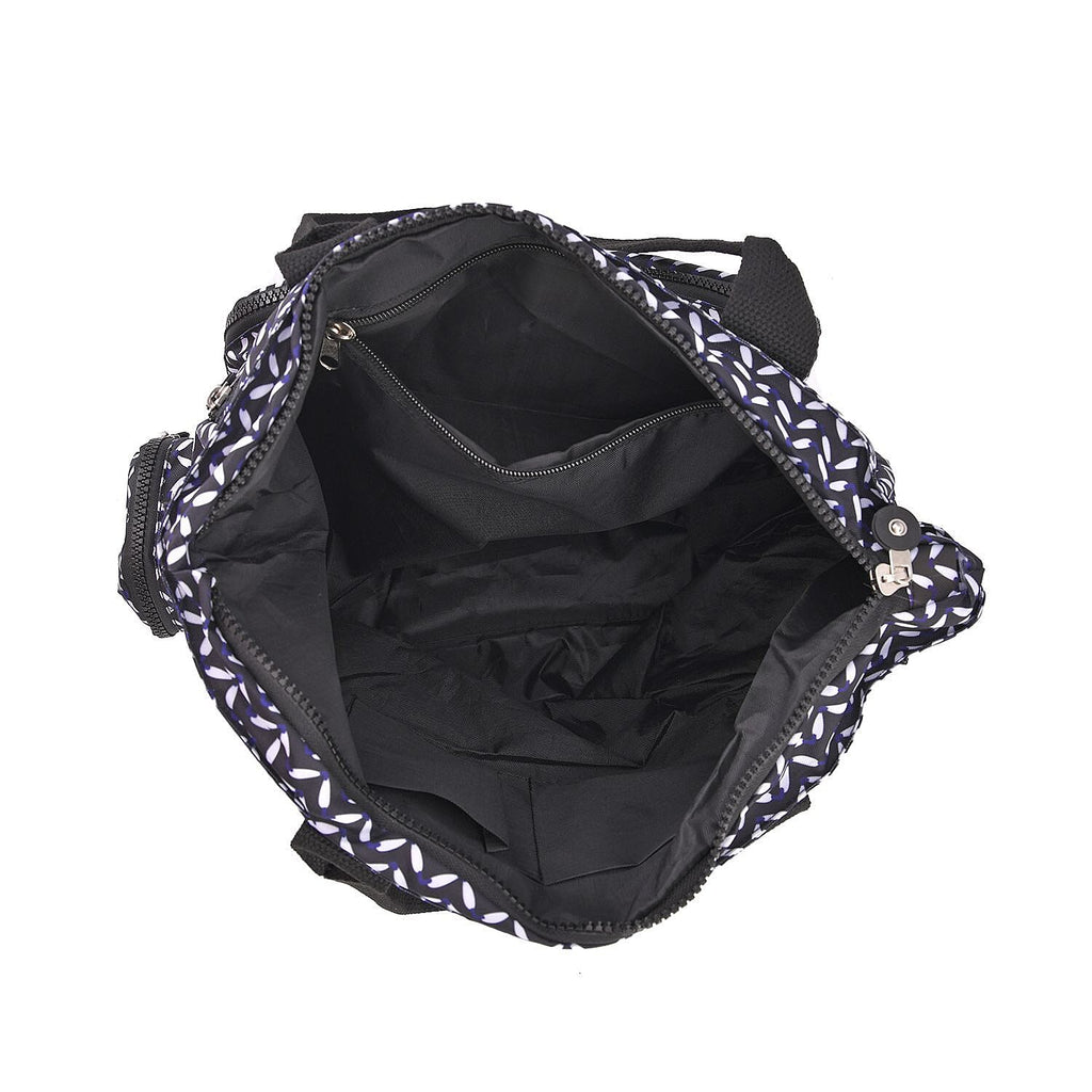 Multi Pocket Leaf Pattern Tote Bag - Navy