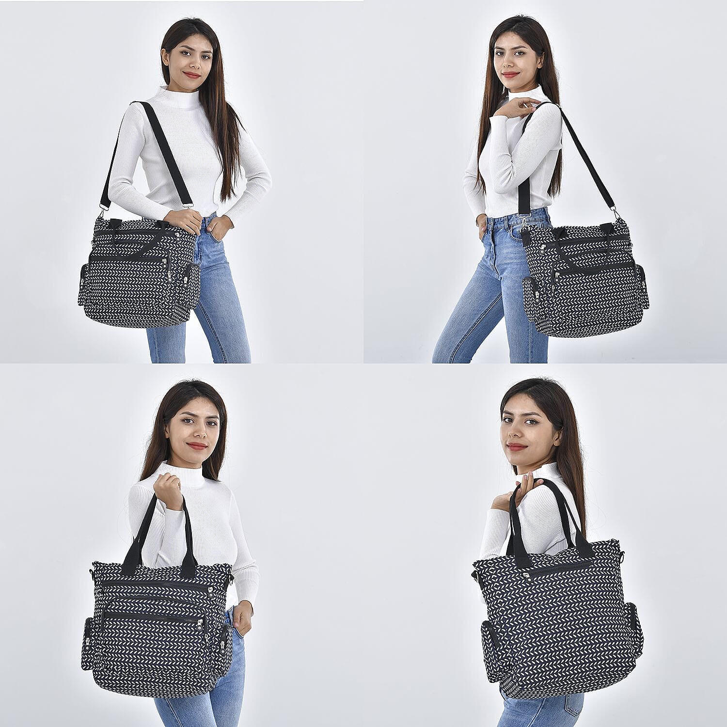 Multi Pocket Leaf Pattern Tote Bag - Navy 7212939 10